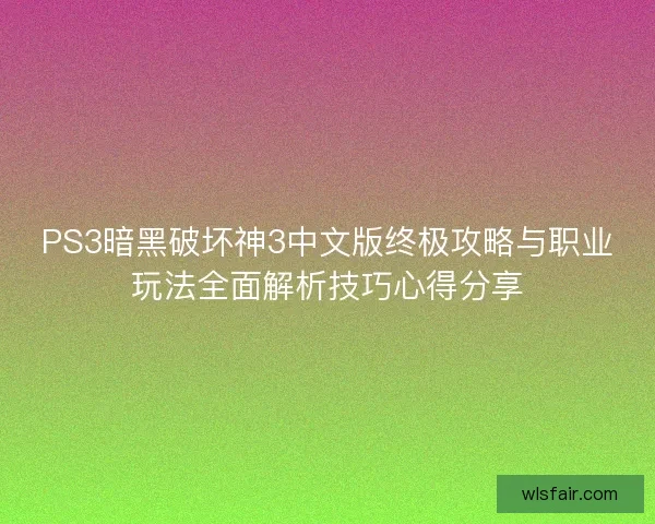 PS3暗黑破坏神3中文版终极攻略与职业玩法全面解析技巧心得分享